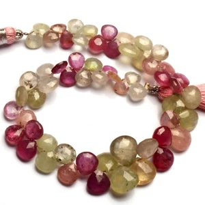 Natural Gem Multi Sapphire 6 to 9 mm Size Faceted Heart Briolette Beads 8" - Picture 1 of 6