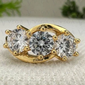 Solid 14K Yellow Gold UK Certified 3.0carat Round Cut Moissanite Engagement Ring - Picture 1 of 23