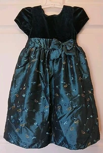 Goodland Girls Fancy Dress Emerald Green Velour And Embroidered Size 5 - Picture 1 of 2