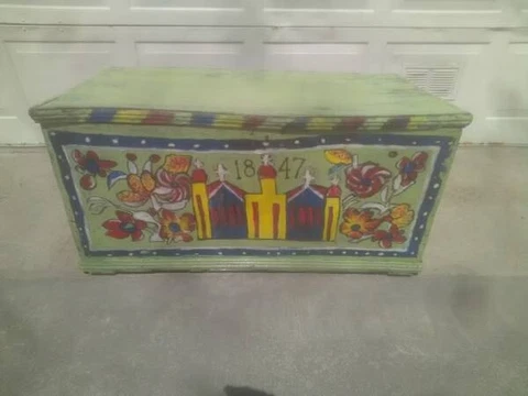 1847 Folk Art Painted Wedding Chest Cover
