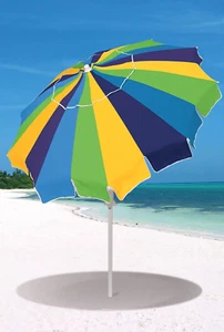 7' Alternating 20-Panel Beach Umbrella with Sand Anchor and Carrying Bag, Blue M - Picture 1 of 10