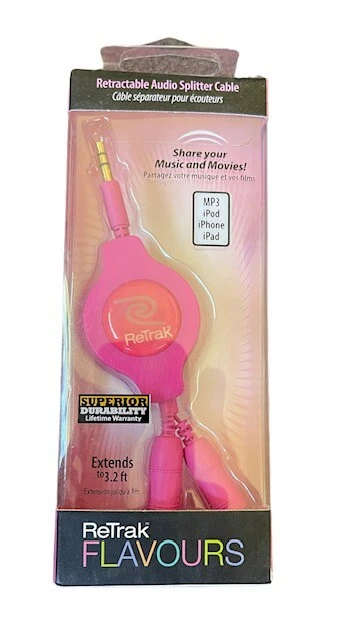 Re-Trak Retractable Audio Splitter Cable iPhone, iPad, iPod MP3 - Image 1 of 3