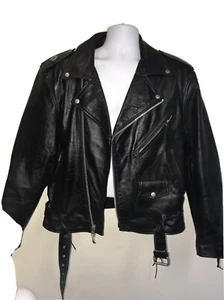 FMC LEATHER BIKER JACKET VINTAGE Black W/Thinsulate Liner Biker Style XL 48 WMN - Picture 1 of 11
