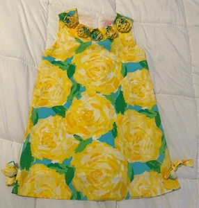 Lilly Pulitzer First Impressions Sun Glow Yellow Girls Shift Dress EUC Size 5 - Picture 1 of 2