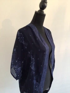 Jeanswest Womens Kimono Size 12 Navy Blue PaisleyPattern Sheer Jacket Shrug Boho - Picture 1 of 15