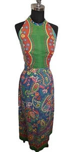 VTG 60s 70s Gregg Draddy Paisley Print Psychedelic Halter DRESS Festival S (2/4) - Picture 1 of 9