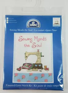 NIP DMC Sewing Mends the Soul 8 inch x 10 inch cross stitch needlepoint kit - Picture 1 of 8