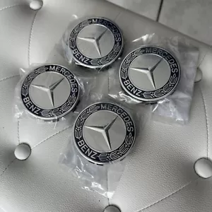 Original Mercedes-Benz hub caps wheel cover classic laurel wreath blue New - Picture 1 of 5