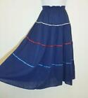 Navy Blue Vintage Skirt Size 10 Tiered Stretch Midi Peasant Gypsy Boho Floaty 