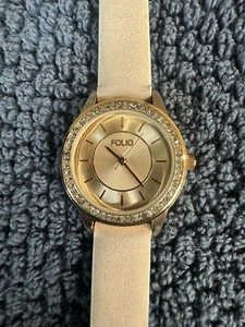 Folio Womens Watch FMDKF188 Rose Gold Case Crystal Accents New Battery - Picture 1 of 4