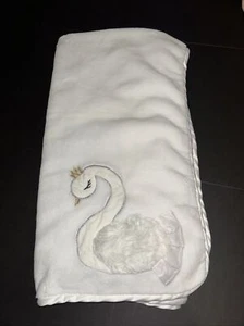 Lambs & Ivy White Swan Bird Baby Blanket Soft Plush 29” X 39” Satin Trim Edge. - Picture 1 of 5