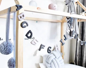 Alphabet garland, Letters garland ABC,Felt, Grey Bunting Kids Nursery Decor Gift - Picture 1 of 10