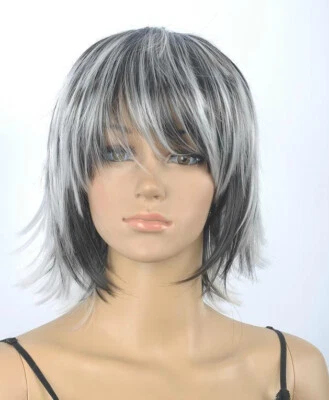 Venta Caliente Nueva Moda Negro Blanco Corto Recto Mujeres Dama Peluca de Pelo Pelucas + Peluca Gorra Foto 1 de 4