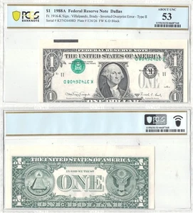 1988-A $1 Federal Reserve Note Inverted Overprint PCGS AU-53 - Picture 1 of 1