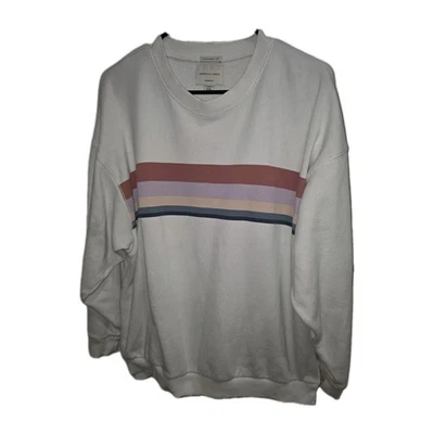 Sudadera para mujer American Eagle talla XS blanca a rayas Ahh-increíblemente suave cuello redondo Foto 1 de 3