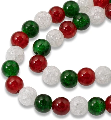 Christmas Beads for Jewelry Making - 48 Red, Green & White 8Mm Crackle Glass Bea - Image 1 of 4