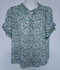 Max Studio Women's Sz 2X Emerald Green Print Dressy Blouse Top Short Sleeve Non - Picture 1 of 4
