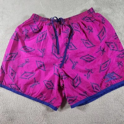 Pantalones Cortos de Fútbol Umbro De Colección Rosa Neón Púrpura Nylon Medianos Atléticos Estampado Completo Foto 1 de 4