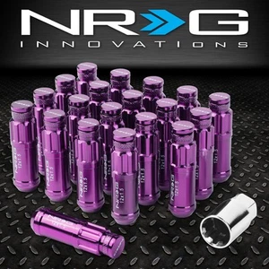 20X NRG PURPLE M12X1.5 STEEL CLOSE END SPLINE DRIVE LUG NUT W/DUST CAP COVER+KEY - Picture 1 of 5