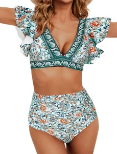 Women Ruffle High Waisted Bikini Sets Two Piece Swimsuit Tummy Control Bathin... - Picture 1 of 6