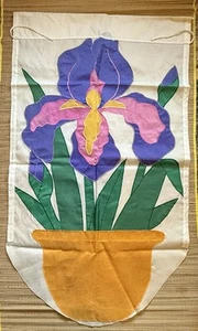 Iris Embroidered Garden FLAG 46”x26” Large Decorative Pink Purple Flower Flawed - Picture 1 of 20
