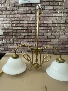 Esszimmer-/ Tischlampe 2 armig/flammig Glasschirme messing antik Stil Gold E27 - Bild 1 von 14