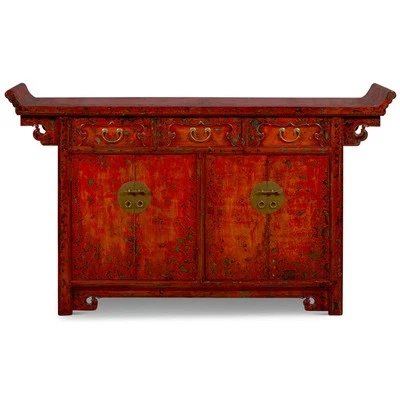 Vendedor de EE. UU. - Aparador oriental estilo altar naranja rojo envejecido madera de olmo vintage Foto 1 de 4