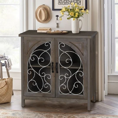 PHI VILLA Entryway Accent Storage Cabinet with 2 Doors Distressed Sideboard Buffet Cabinet