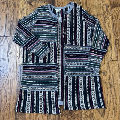 Coldwater Creek женщин 1 X кардиган свитер серый мульти полоски Duster Fair Isle новый - Изображение 1 из 4