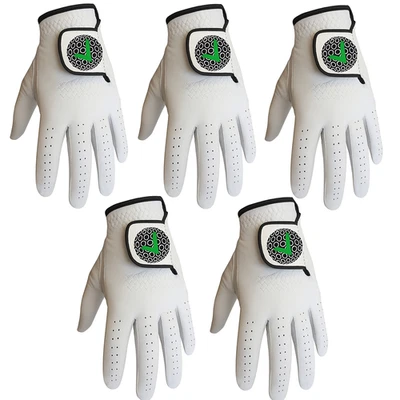 Golf Gloves x 5 Premium Cabretta Leather White with Green V  AAA GRADE LEATHER  - Image 1 of 4