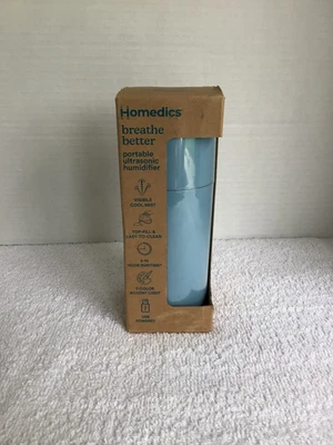 Homedics Breathe Better Portable Ultrasonic Humidifier Light Blue NEW - Image 1 of 4
