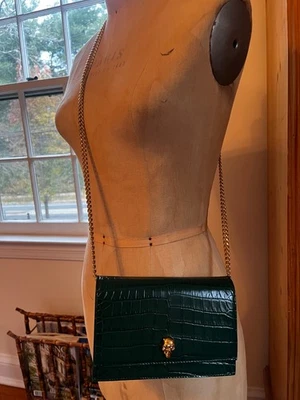 Authentic Alexander McQueen Croc Embossed Emerald Green Skull Bag - Image 1 of 4