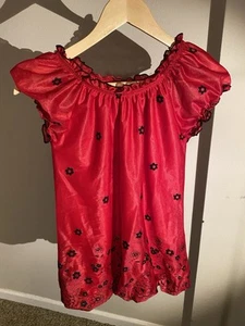 Tempted Girls Top Shirt Blouse Black Flower Print L - Picture 1 of 7