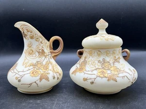 Mt. Washington-Crown Milano-Opaque Glass-Handled Cream & Covered Sugar Set #532 - Picture 1 of 24