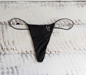 Vintage Victoria’s Secret Size S Very Sexy Satin Black Rhinestone Bling V-String - Picture 1 of 6