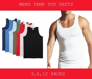 12x MENS VEST 100% Cotton TANK TOP SUMMER TRAINING GYM VESTS PACK PLAIN S-XL LOT - Picture 1 of 3