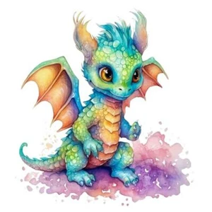 Fabric Panel 8"x8" Baby Dragon 100% Cotton Quilting Panel Square AM1423  - Picture 1 of 4