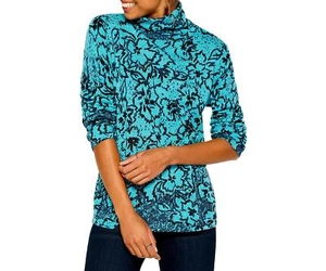 NIC+ZOE 284382 River Tundra Turtleneck Sweater in Blue Multi Size Large - Picture 1 of 2
