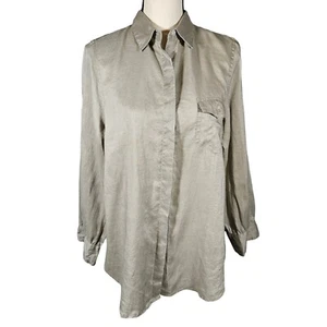 Thayer 100% Linen Long Sleeve Button Down Shirt, Khaki, Medium - Picture 1 of 12