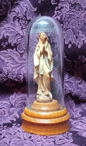 Vintage Miniature ANRI Wood Carving Virgin Mary On Glass Dome Italy 4.5" - Picture 1 of 8