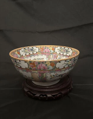 Antiguo ponche de porcelana medallón rosa exportación china Foto 1 de 4