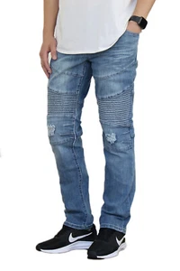 Men's Destroyed Distressed Slim Fit Moto Biker Jeans 28 to 42 - Picture 1 of 19