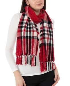 Charter Club Chenille Plaid Scarf Women's One Size Red Multi - 64" x 13" - Picture 1 of 13