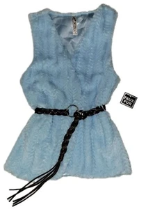 Knit Works Baby Blue Soft Faux Fur Sweater Vest With Belt Girls Size Medium - Picture 1 of 8