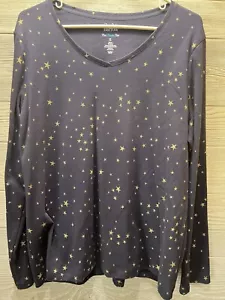 T-shirt classica Croft & Barrow taglia XL manica lunga blu navy oro stelle - Foto 1 di 4