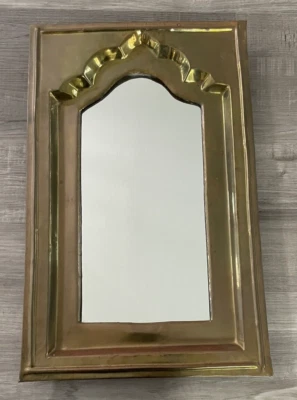 Vintage Rustic Brass Framed Wall Mounted Mirror 17" x 10" - Image 1 of 4