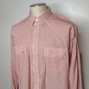 Vintage 90s Saddlebrook Pearl Snap Shirt White Red Stripe XL Cowboy Cut Western - Picture 1 of 6