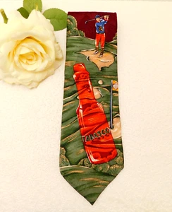 TABASCO SAUCE BOTTLE Golfer Tie Art Deco Silk Mens Necktie Tie Novelty made USA - Picture 1 of 7