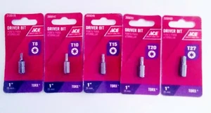 ACE 1" Torx Bits T8,T10,T15,T20 & T27 (5 Total Bits) NEW - Picture 1 of 1