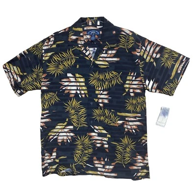 Newport синий гавайская рубашка мужской M черный/глина цветочный остров печати на пуговицах - Изображение 1 из 4